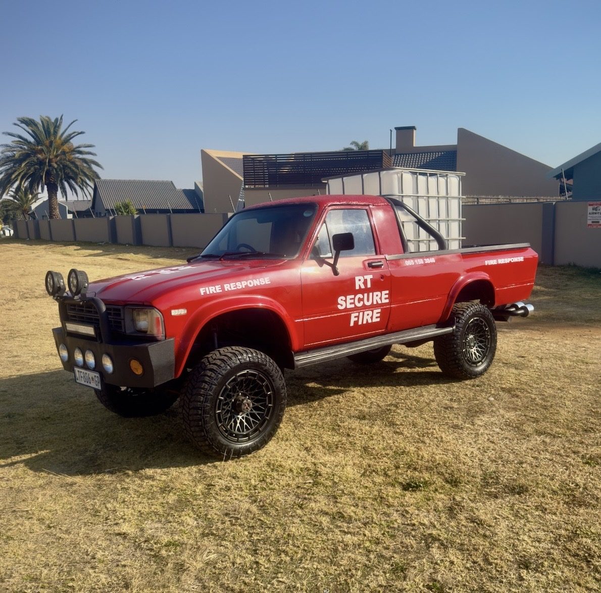 The RT Secure fire response bakkie fitted with a water tank and pump