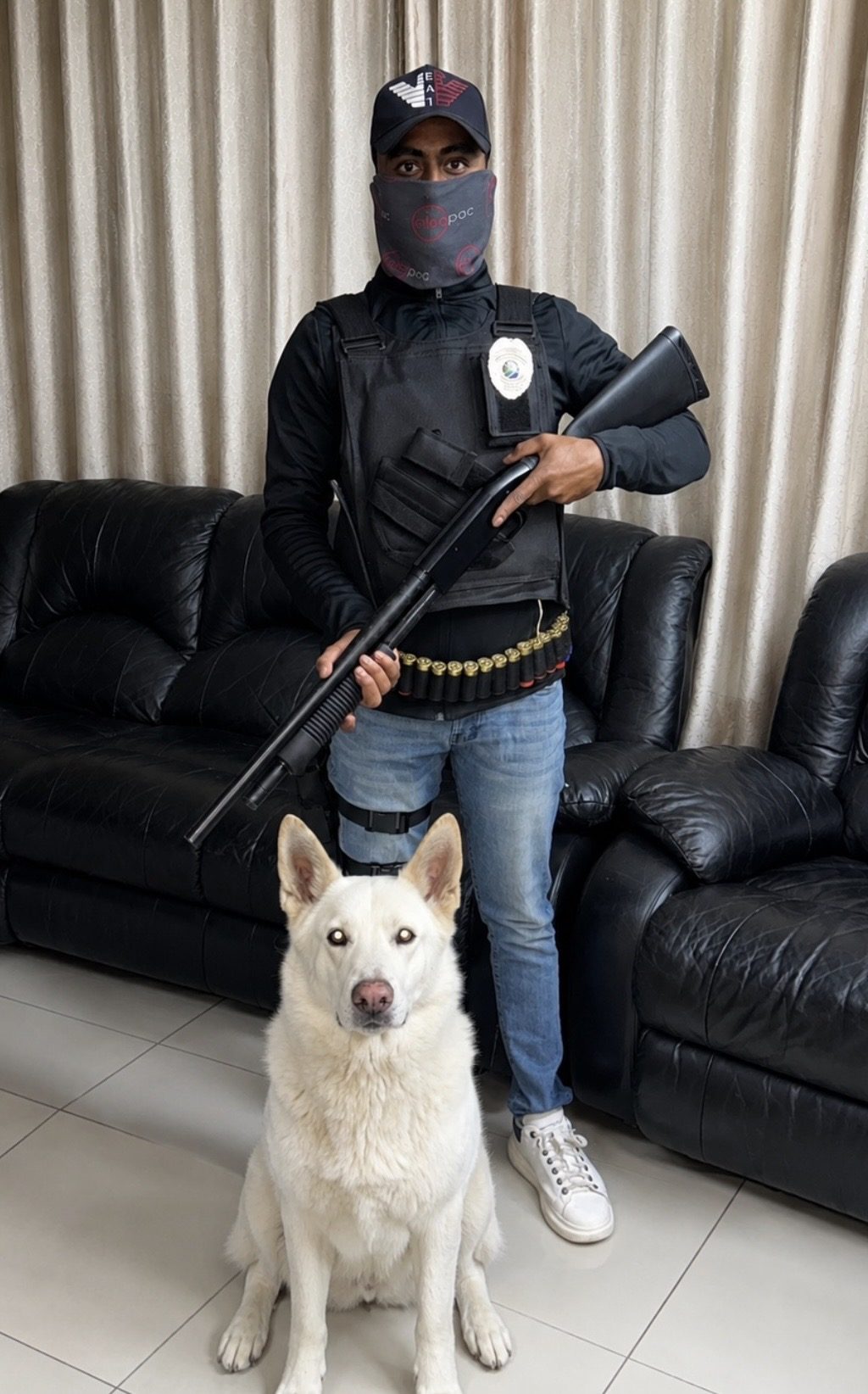 An RT Secure officer in body armour standing with a K9 unit